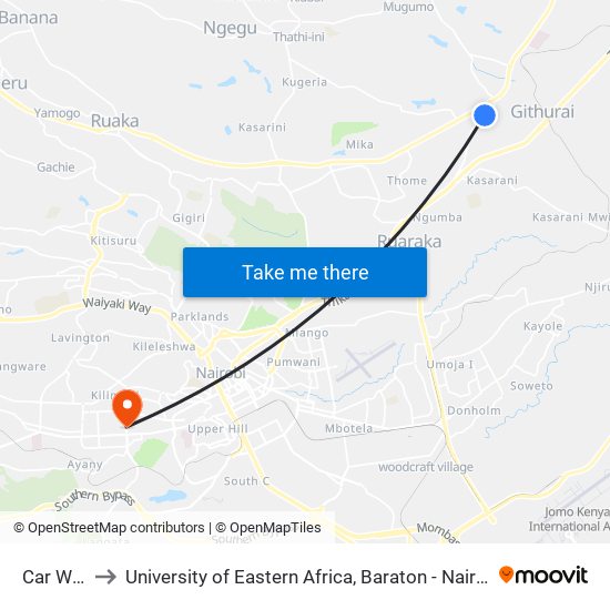 Car Wash to University of Eastern Africa, Baraton - Nairobi Campus map