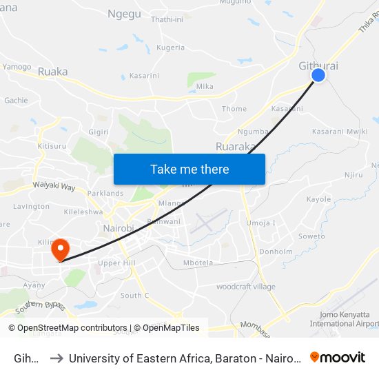 Gihurai to University of Eastern Africa, Baraton - Nairobi Campus map