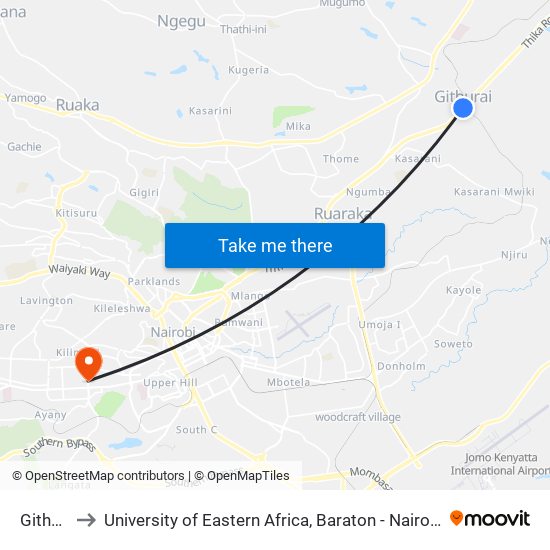 Githurai to University of Eastern Africa, Baraton - Nairobi Campus map