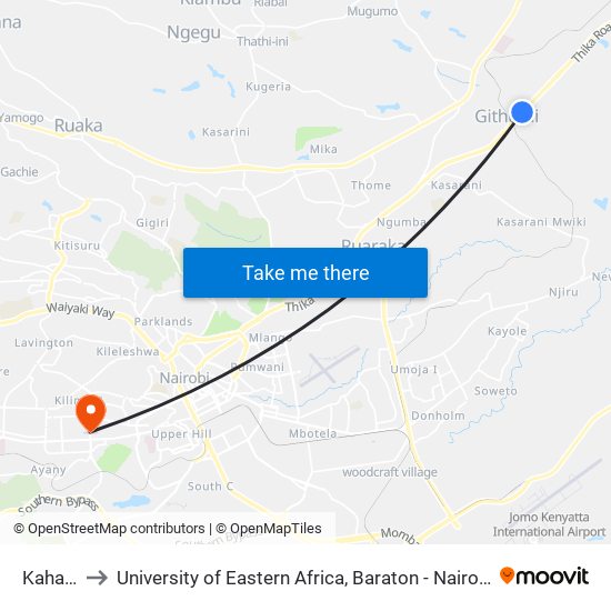 Kahawa to University of Eastern Africa, Baraton - Nairobi Campus map