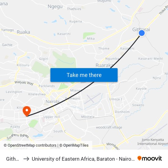 Githurai to University of Eastern Africa, Baraton - Nairobi Campus map