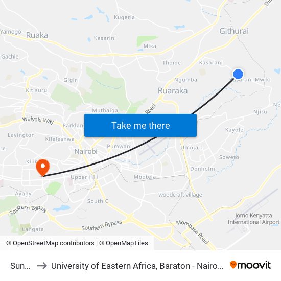 Sunton to University of Eastern Africa, Baraton - Nairobi Campus map