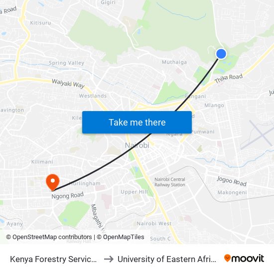 Kenya Forestry Service Station/Kfs Karura Gate to University of Eastern Africa, Baraton - Nairobi Campus map