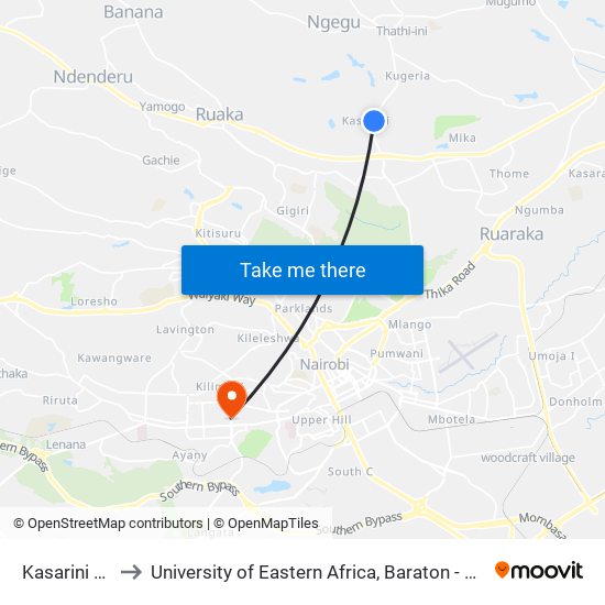 Kasarini Stage to University of Eastern Africa, Baraton - Nairobi Campus map