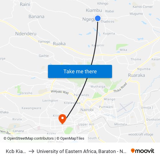 Kcb Kiambu to University of Eastern Africa, Baraton - Nairobi Campus map