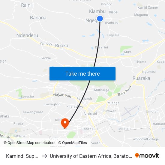 Kamindi Supermarket to University of Eastern Africa, Baraton - Nairobi Campus map