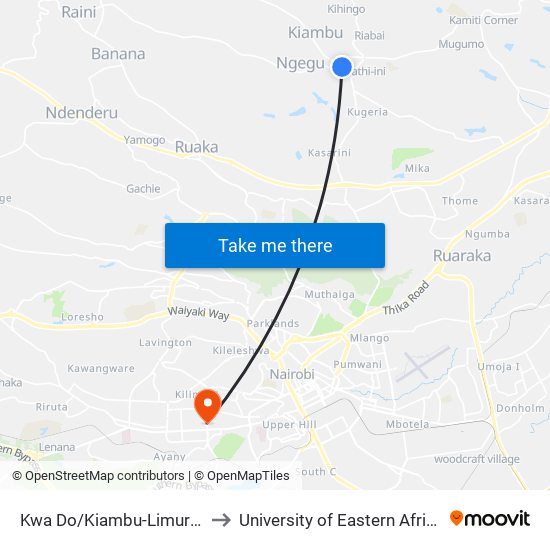 Kwa Do/Kiambu-Limuru Road Junction/Red Nova to University of Eastern Africa, Baraton - Nairobi Campus map