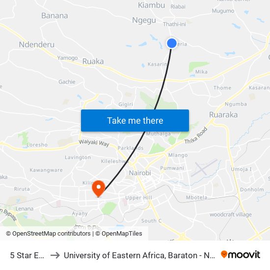 5 Star Estate to University of Eastern Africa, Baraton - Nairobi Campus map