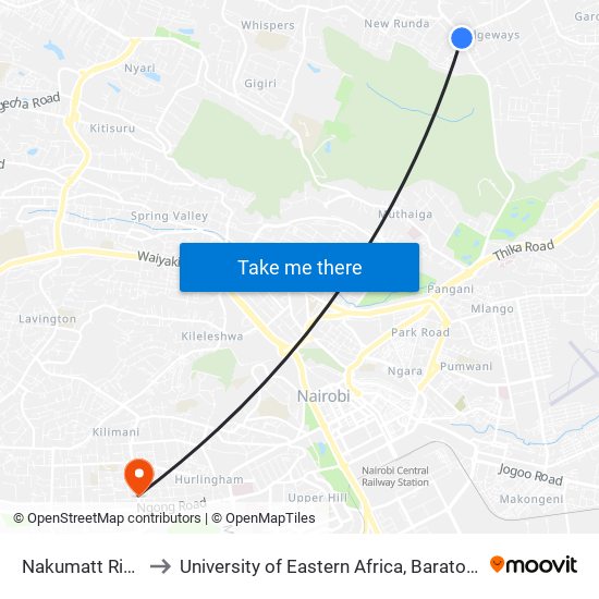 Nakumatt Ridgeways to University of Eastern Africa, Baraton - Nairobi Campus map