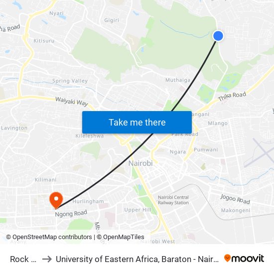 Rock City to University of Eastern Africa, Baraton - Nairobi Campus map
