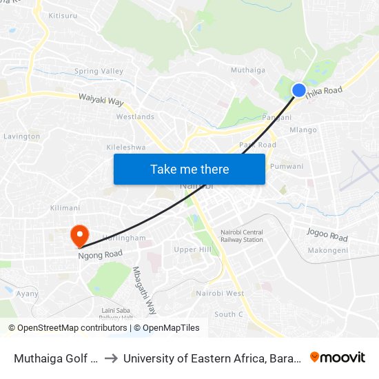 Muthaiga Golf Club Stage to University of Eastern Africa, Baraton - Nairobi Campus map