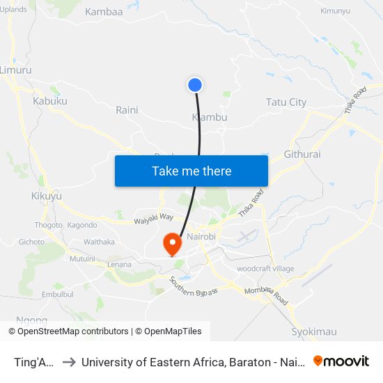 Ting'Ang'A to University of Eastern Africa, Baraton - Nairobi Campus map