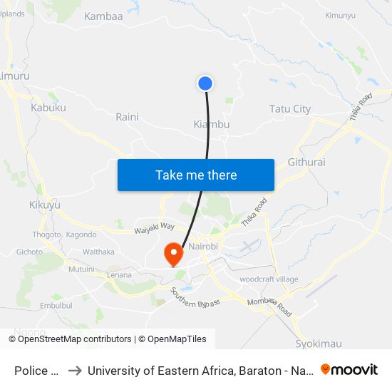 Police Post to University of Eastern Africa, Baraton - Nairobi Campus map