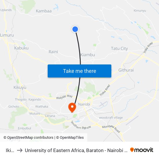Ikinu to University of Eastern Africa, Baraton - Nairobi Campus map