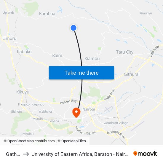 Gathanji to University of Eastern Africa, Baraton - Nairobi Campus map