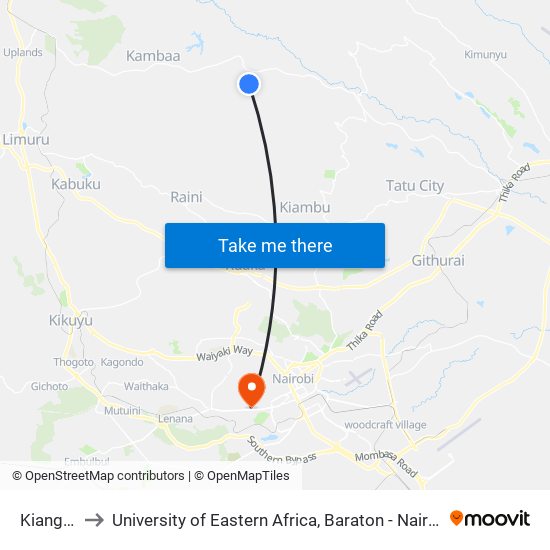 Kiangima to University of Eastern Africa, Baraton - Nairobi Campus map