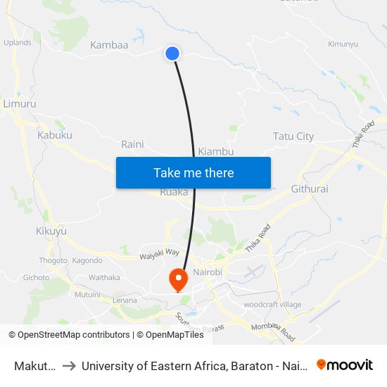 Makutano to University of Eastern Africa, Baraton - Nairobi Campus map