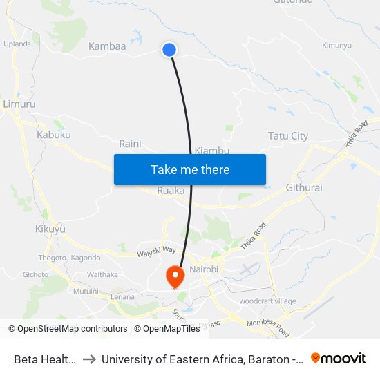 Beta Health Care to University of Eastern Africa, Baraton - Nairobi Campus map