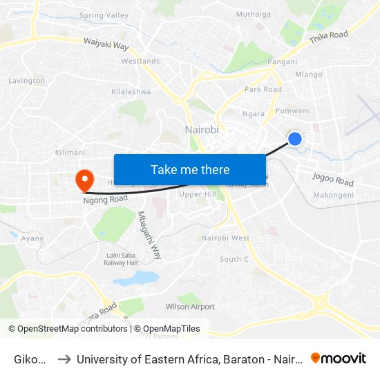 Gikomba to University of Eastern Africa, Baraton - Nairobi Campus map