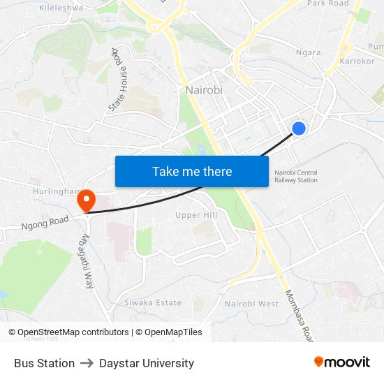 Bus Station to Daystar University map