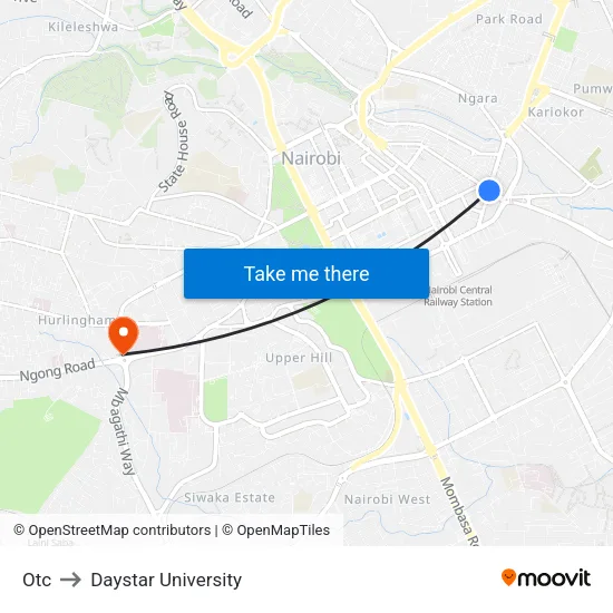 Otc to Daystar University map