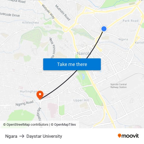 Ngara to Daystar University map