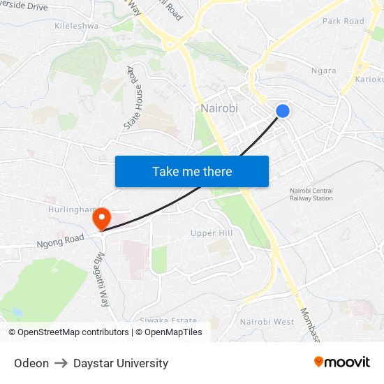 Odeon to Daystar University map