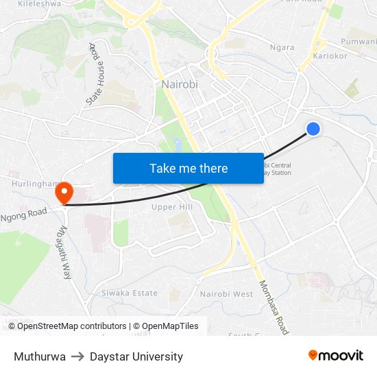Muthurwa to Daystar University map