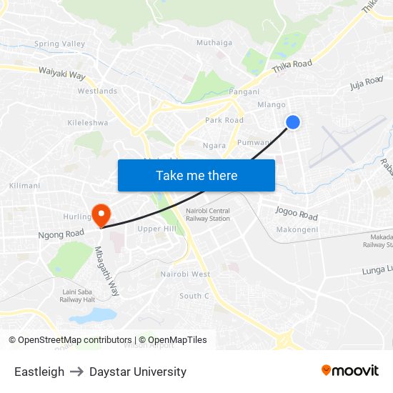 Eastleigh to Daystar University map