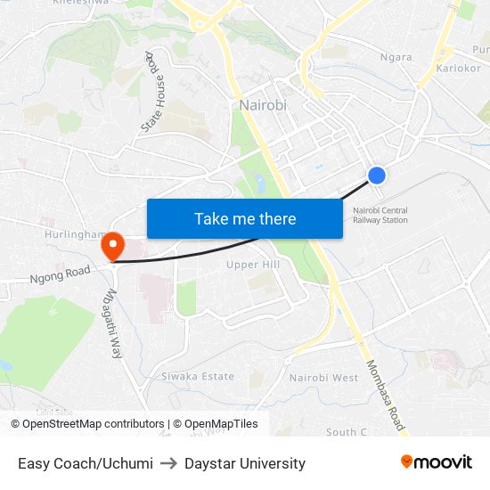 Easy Coach/Uchumi to Daystar University map