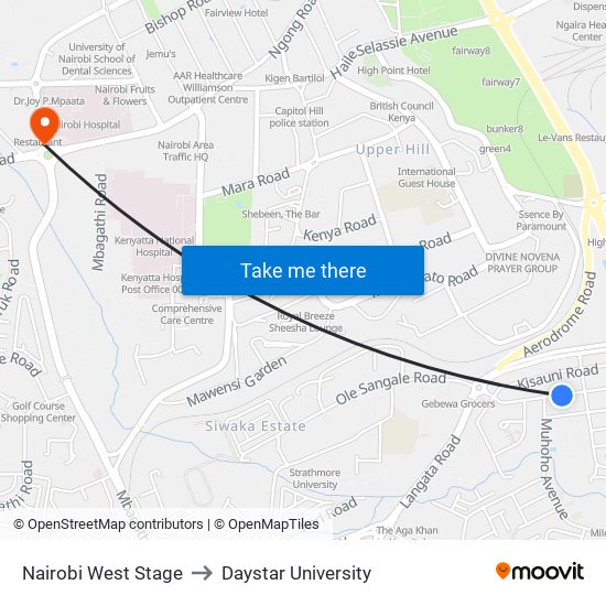 Nairobi West Stage to Daystar University map
