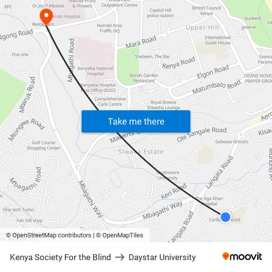 Kenya Society For the Blind to Daystar University map