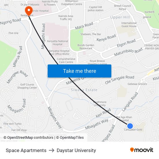 Space Apartments to Daystar University map