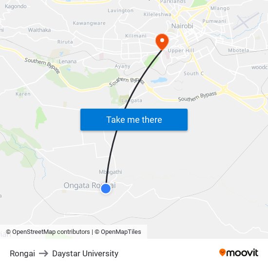 Rongai to Daystar University map