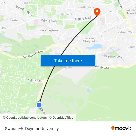 Swara to Daystar University map