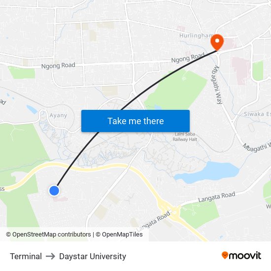 Terminal to Daystar University map