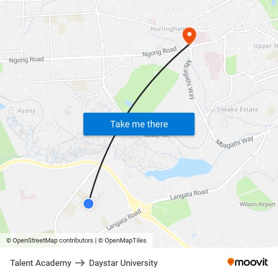 Talent Academy to Daystar University map