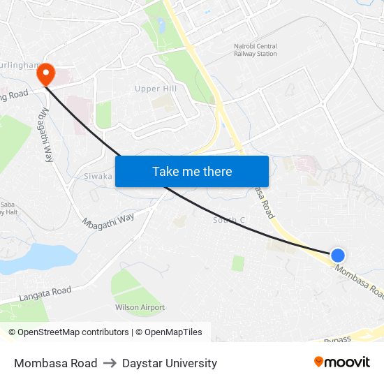 Mombasa Road to Daystar University map