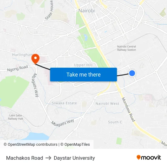 Machakos Road to Daystar University map