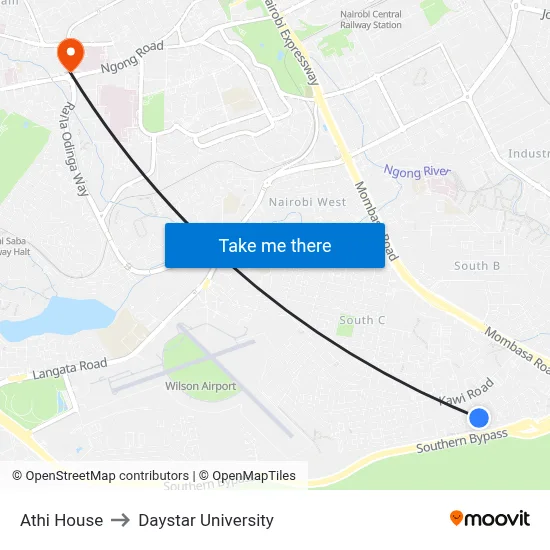Athi House to Daystar University map