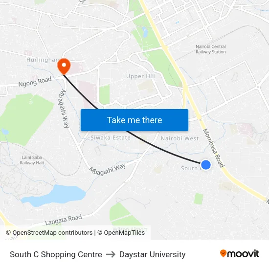 South C Shopping Centre to Daystar University map
