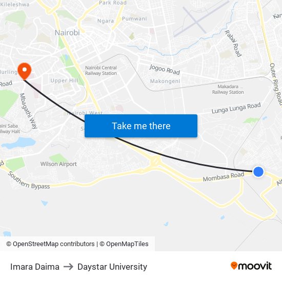 Imara Daima to Daystar University map