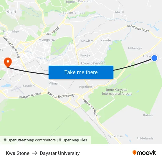 Kwa Stone to Daystar University map