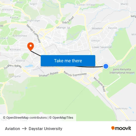 Aviation to Daystar University map