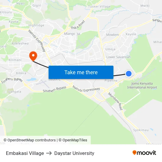 Embakasi Village to Daystar University map
