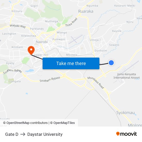 Gate D to Daystar University map