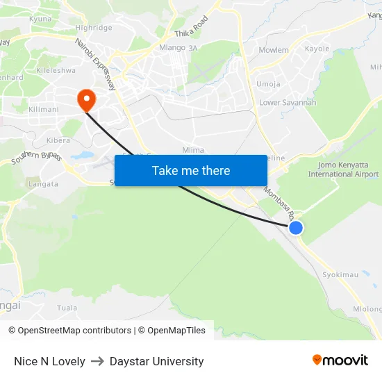 Nice N Lovely to Daystar University map