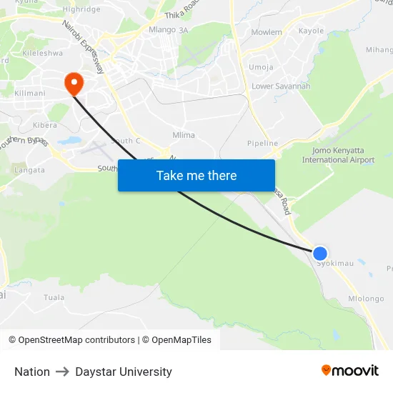 Nation to Daystar University map