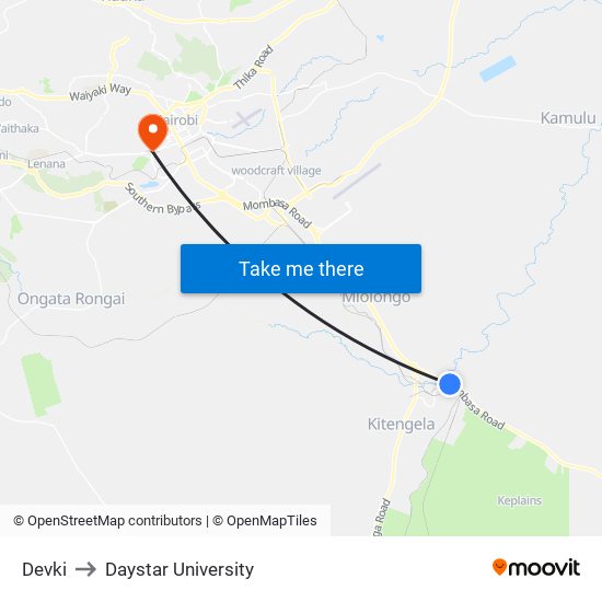 Devki to Daystar University map