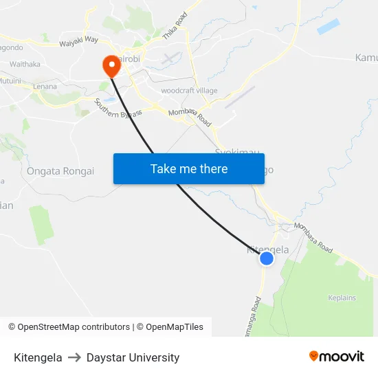 Kitengela to Daystar University map